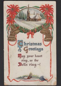 Christmas Greetings May your heart with Church Bells embossed pm1916 ~ DB