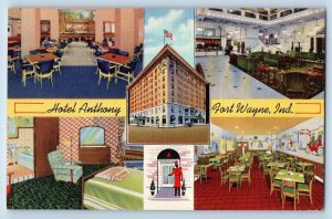 Fort Wayne Indiana Postcard Hotel Anthony Multiview Interior Building 1940 Linen