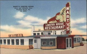 Virginia Beach Virginia VA Marty's Lobster House Linen Vintage Postcard