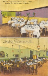 San Marino & Pasadena California 1940s Postcard Marino House & Monterey Inn