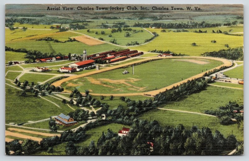 Charlestown WV~Birdseye Shenandoah Valley Jockey Club Race Track~1940s Linen
