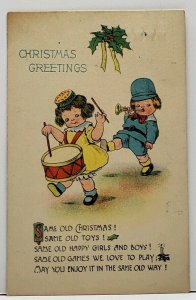 Christmas  Greetings Adorable Children Marching Band 1914 Postcard G11