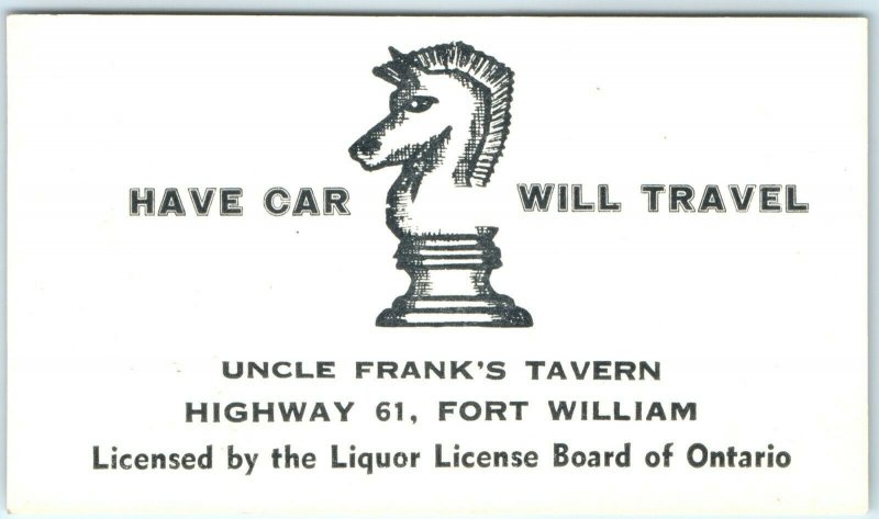 c1950s Fort William, Ontario, CA Uncle Frank's Tavern Business Trade Card C12