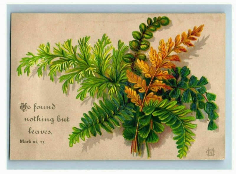 1870s-80s Embossed Religious Victorian Cards Bible Quotes Ferns Lot Of 2 P99