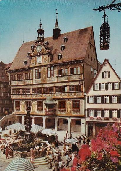 Germany Tuebingen Marktbrunnen und Rathaus