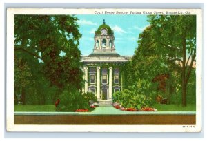 Vintage Court House Square Facing Union Street Brunswick Ga. Postcard P203E