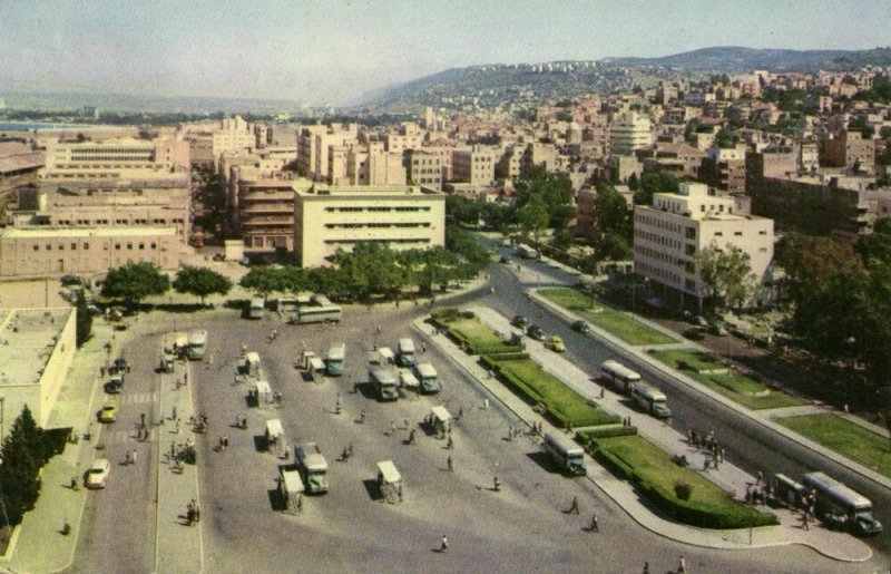 israel palestine, HAIFA, Town and Plummer Square, Car Bus (1964) Palphot 5188