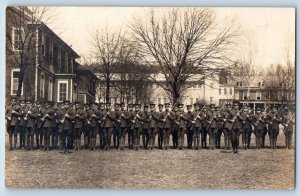 WWI Postcard RPPC Photo US Army Base Soldiers Formation c1910's Antique