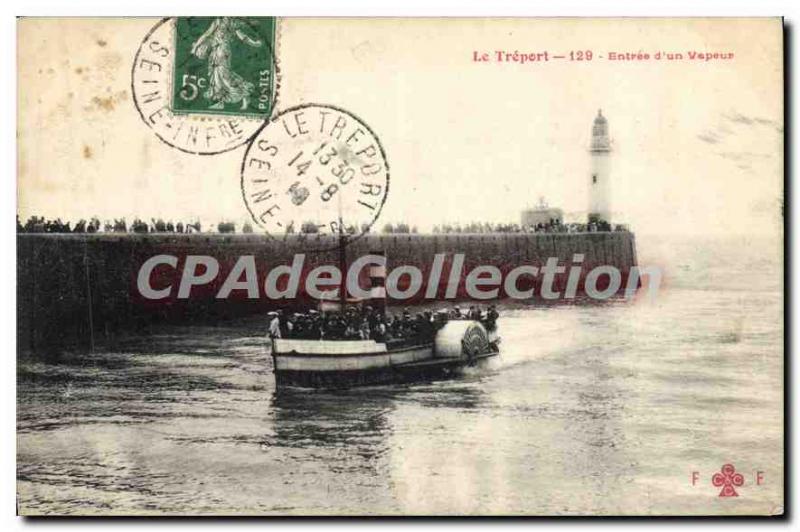 Postcard Old Treport entrance steam