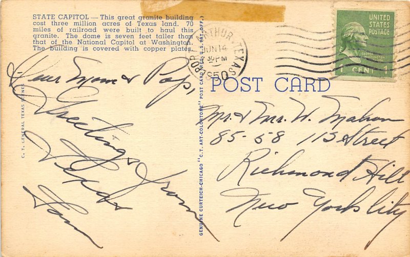 Austin Texas 1950 Postcard State Capitol At Night