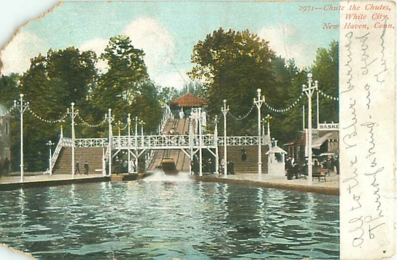 Chute the Chutes White City, New Haven Connecticut 1907 Postcard DAMAGED