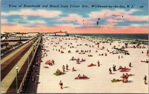 View of Boardwalk and Beach from Cresse Ave. Wildwood by Sea NJ Postcard PC129