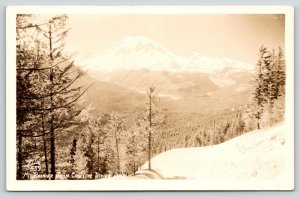 Cowlitz Divide Washington~View to Mt Rainier~Snow Slope & Pine Trees~1940s RPPC 