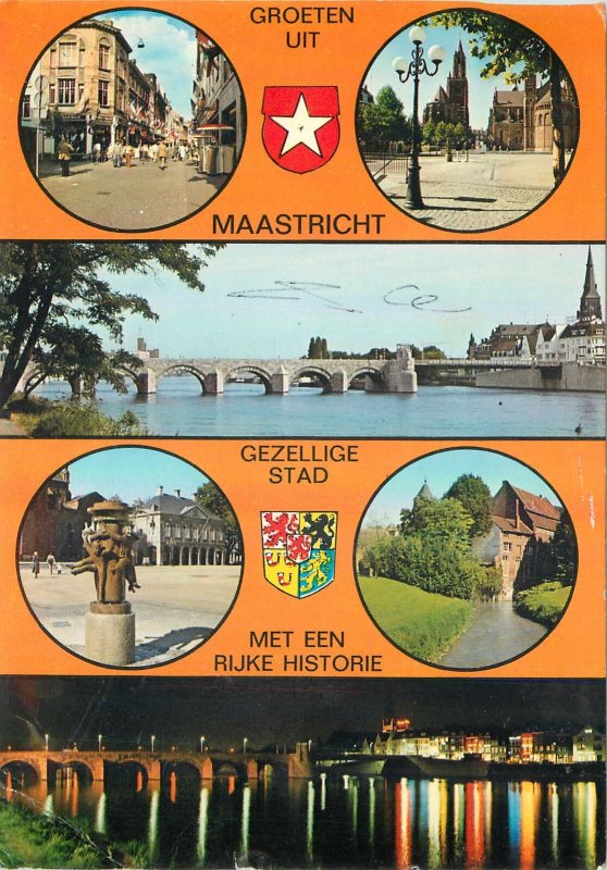 Postcard Netherlands multi view maastricht rijke historie bridge night city