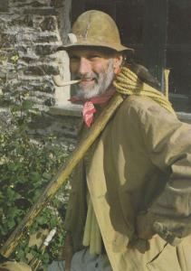 Devon Miner Museum Staff in Comic Mining Costume Smoking Pipe Postcard