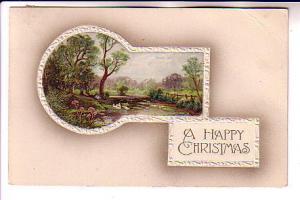 Keyhole with Scene, Happy Christmas, Used 1910, Hillsborough North Carolina