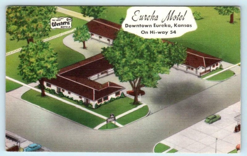 2 Postcards EUREKA, Kansas KS ~ Roadside EUREKA MOTEL ca 1940s Linens