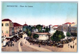 c1910's View Of Beyrouth Place De Canon Lebanon, Stores Cars Antique Postcard