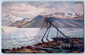 Sognefjord Norway Postcard Salmon Fishing 1910 Antique Oilette Tuck Art