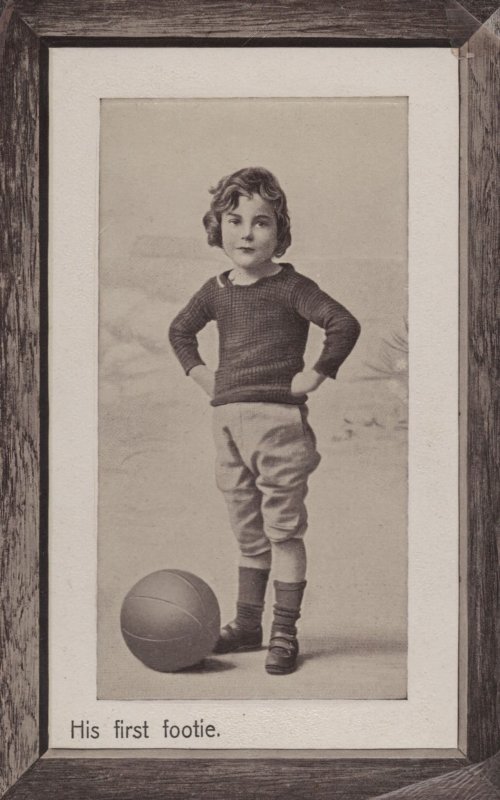 His First Football Footie Antique Soccer Children Old RPC Postcard