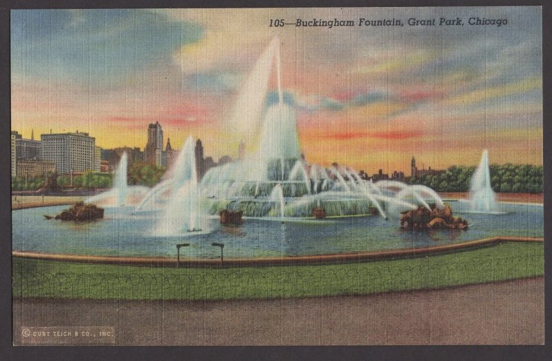 Illinois CHICAGO Grant Park, Clarence Buckingham Memorial Fountain ~ Linen