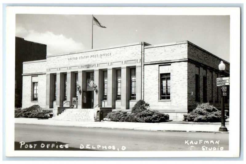 c1940's Post Office Building Scene Street Delphos Ohio OH RPPC Photo Postcard