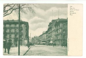 MA - Springfield. Main Street North from Court Sq. Trolleys, Horses, Wagons