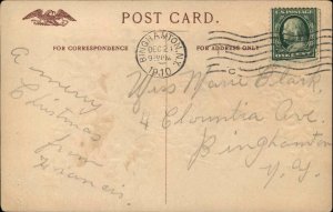 Christmas Santa Claus Children Girl Whispering Embossed c1900s-20s Postcard