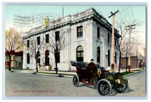 1910 Post Office Street View Car Waterloo Iowa IA Posted Antique Postcard 