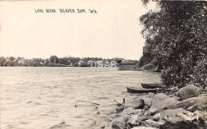 C68/ Beaver Dam Wisconsin Wi RPPC Real Photo Postcard 1916 Lake Scene Boats Home