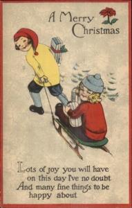 Christmas - Children Sled & Gifst CS701 c1915 Postcard rpx