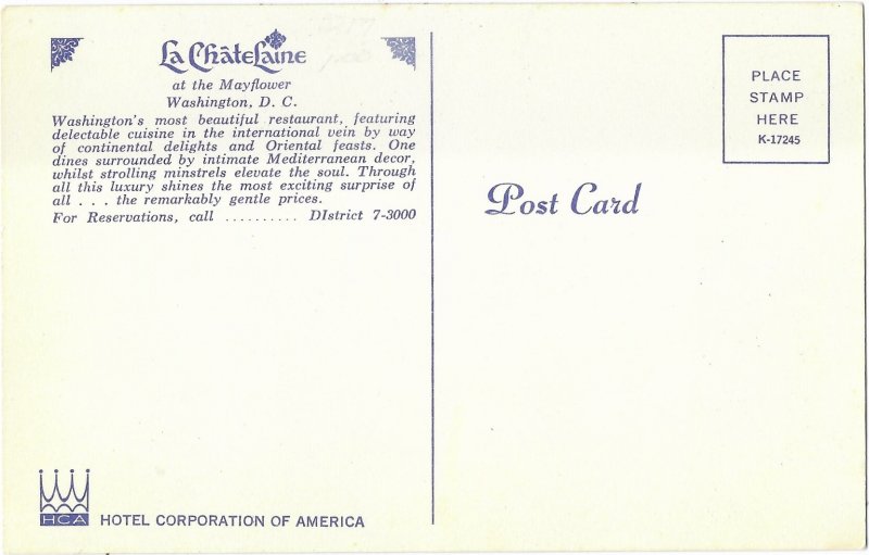 The Chatelaine Restaurant International Cuisine Washington DC