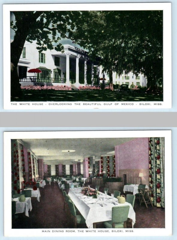 2 Postcards BILOXI, Mississippi MS ~ Roadside WHITE HOUSE HOTEL & Dining Room