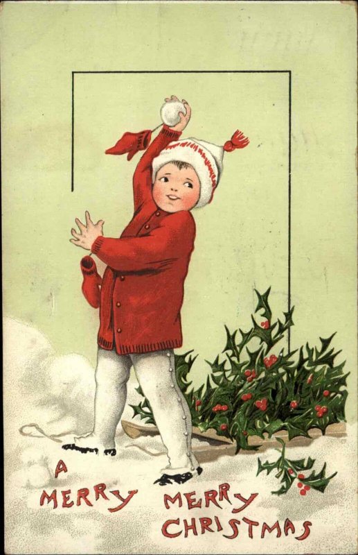 CHRISTMAS Little Boy Throws Snowball TUCK c1910 Postcard