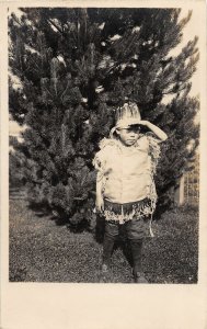 G64/ Native American Indian Child Costume RPPC c1910 Postcard Headdress 2