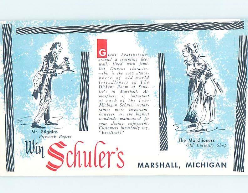 Pre-1980 POSTCARD AD WIN SCHUYLER RESTAURANT Marshall Michigan MI G8719