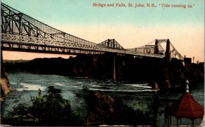 Vtg 1910's Bridge and Falls St Johns New Brunswick Canada Antique Postcard