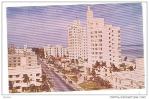 Beautiful modernistic hotels on Collins Ave., Miami Beach, Florida, 40-60s