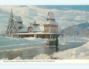 Unused Pre-1980 OLD CARS & RAILROAD TRAIN DEPOT STATION North Conway NH t4282