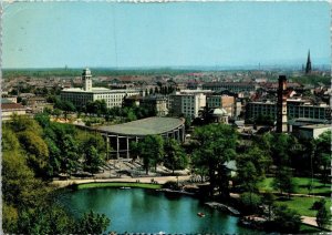 VINTAGE CONTINENTAL SIZE POSTCARD CITY HALL AND GARDENS KARLSRUHE GERMANY 1962