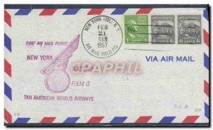 Letter USA 1st flight Nassau New Yokr February 21, 1957
