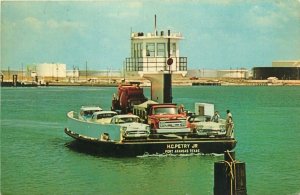 1950s Ferry Boat, H.C. Petry Jr., Port Arkansas, Texas Vintage Postcard - Cars