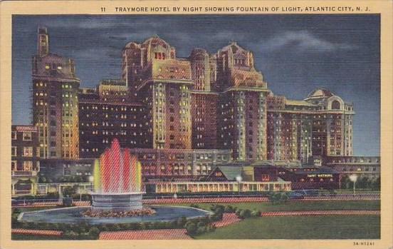 New Jersey Atlantic City Traymore Hotel By Night Showing Fountain Of Light 1944