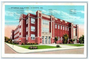 1937 Jefferson High School Exterior Building La Fayette Indiana Vintage Postcard