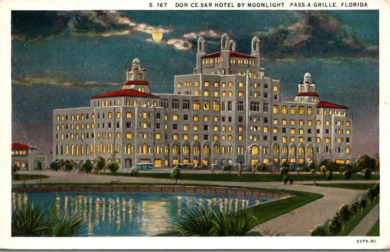 Florida Pass-A-Grille Beach Don Cesar Hotel By Moonlight 1938 Curteich