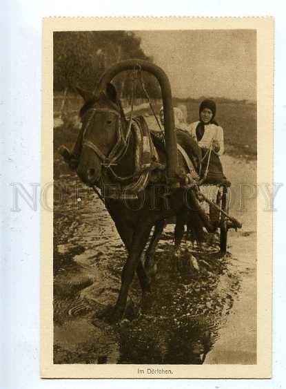 186057 WWI RUSSIAN TYPES woman manages sled vintage postcard