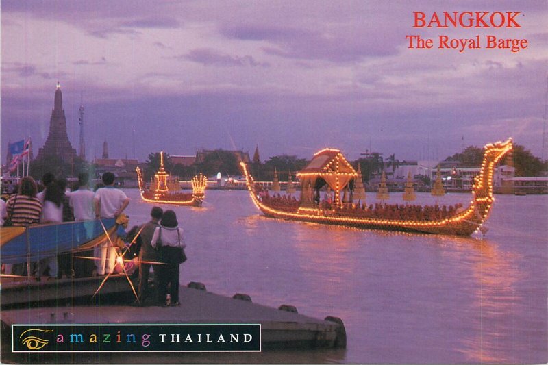 Postcard THAILAND bangkok royal barge boat lights towers sailing engineering