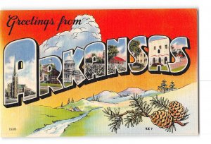 Arkansas AR Big Letter Greetings Postcard 1930-1950