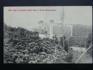 Vesuvius Eruzione del Vesuvio HOUSE SURROUNDED BY LAVA Naples c1906 RARE PC