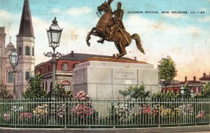 Vintage Postcard 1930's Jackson Statue New Orleans LA Louisiana